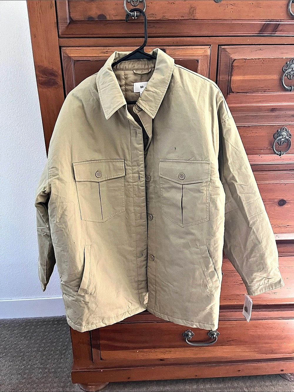 BP. Quilt Lined Button-Up Shirt Utility Jacket Green Tan Large NWT